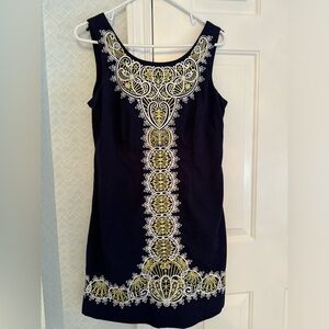 Lilly Pulitzer Shift Dress Navy with Yellow and White Embroidery Appliqué Sz 10